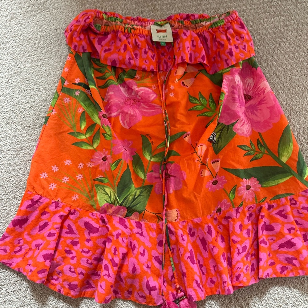 FARM Rio Orange Floral & Pink Ruffle Skirt